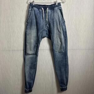 Zanerobe Men's Size 30 Blue Denim Drawstring Skinny Leg Cuffed Hem Jogger Pant